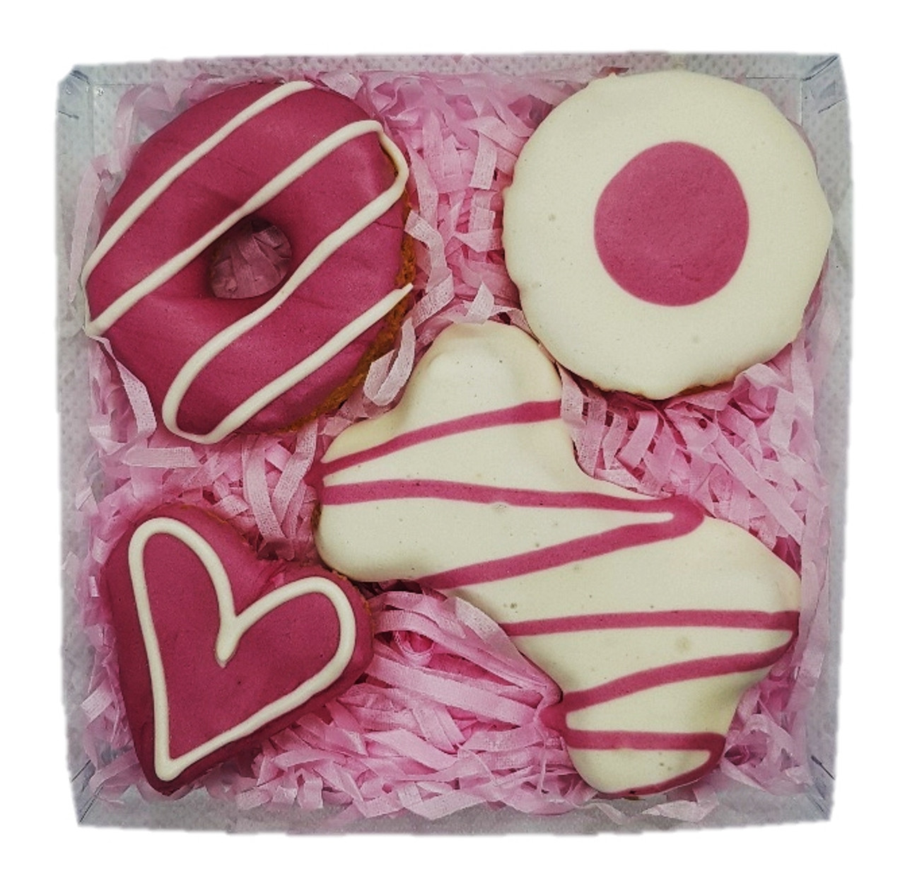 DOG TREAT GIFT BOX - MIXED PINK COOKIES FOR DOGS 4 PCE