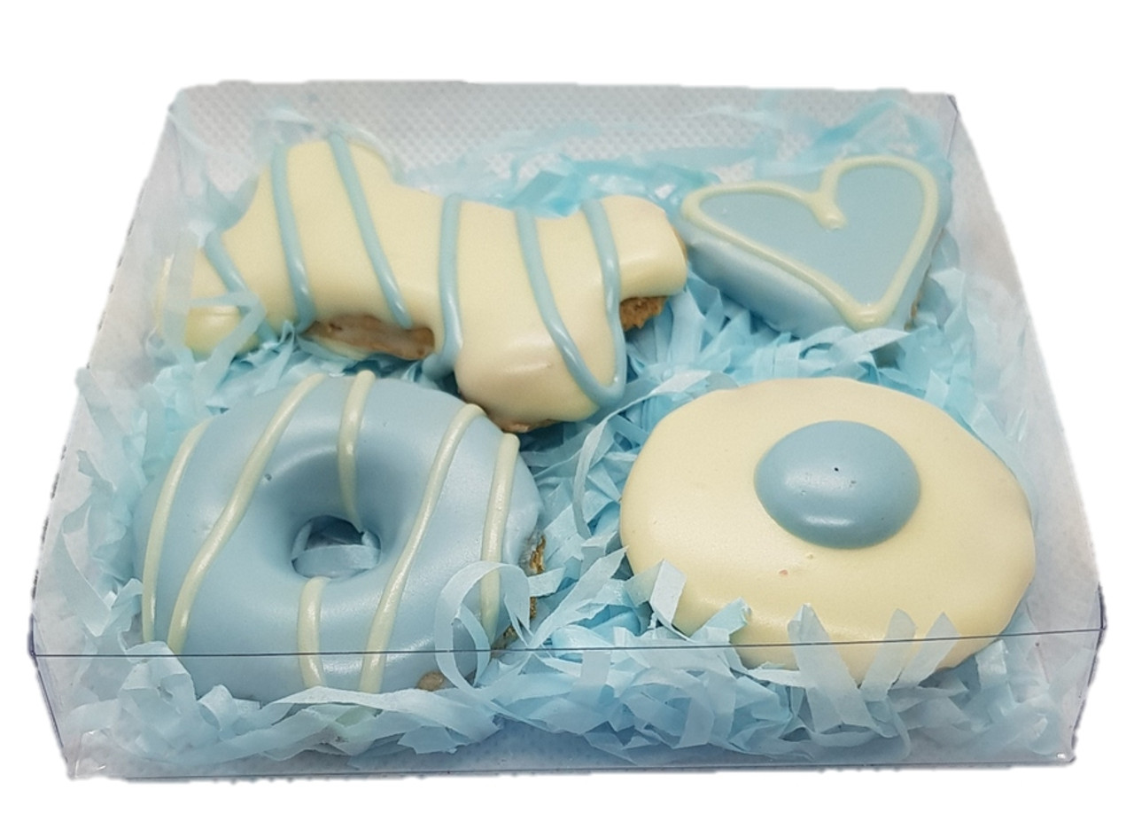 DOG TREAT GIFT BOX - MIXED BLUE COOKIES FOR DOGS 4 PCE