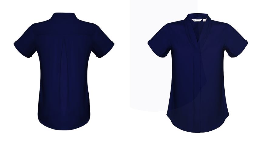 Ladies Madison Short Sleeve Blouse - Navy