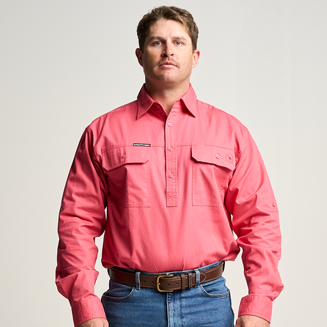 Kilcoy Mens Half Button Long Sleeve Work Shirt