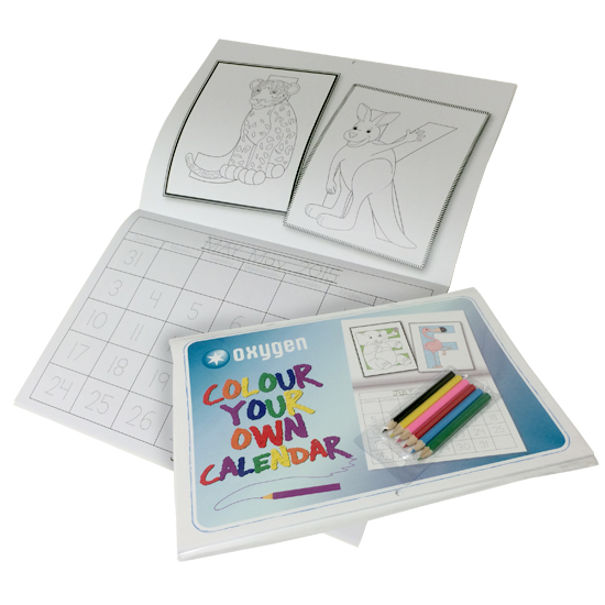 A4 colouring in calendar 24pp + cover (4/1) bag with pencils