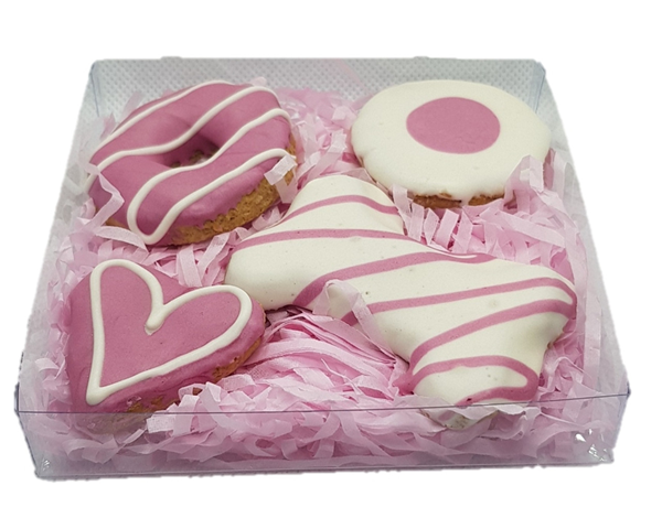 DOG TREAT GIFT BOX - MIXED PINK COOKIES FOR DOGS 4 PCE