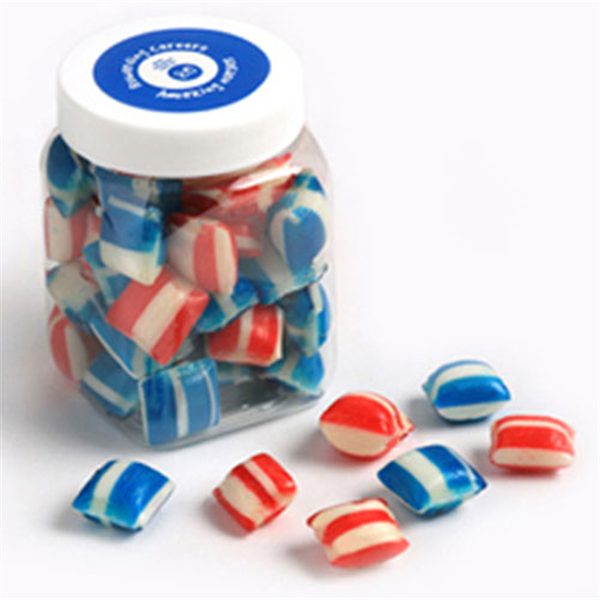 Square Plastic Jar with Humbugs 150g
