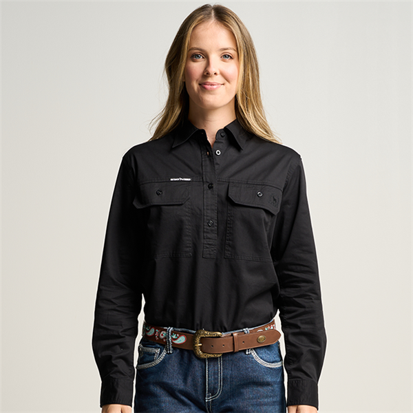 SOMERSET Womens Half Button Long Sleeve Work Shirt