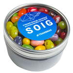Small Round Acrylic Window Tin filled with JELLY BELLY Jelly Beans 150g